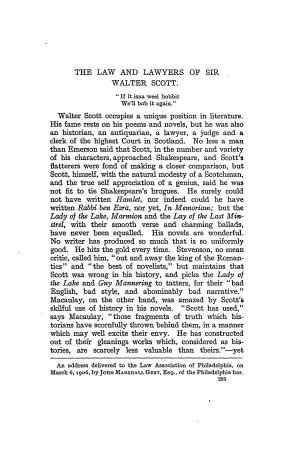 The Law and Lawyers of Sir Walter Scott