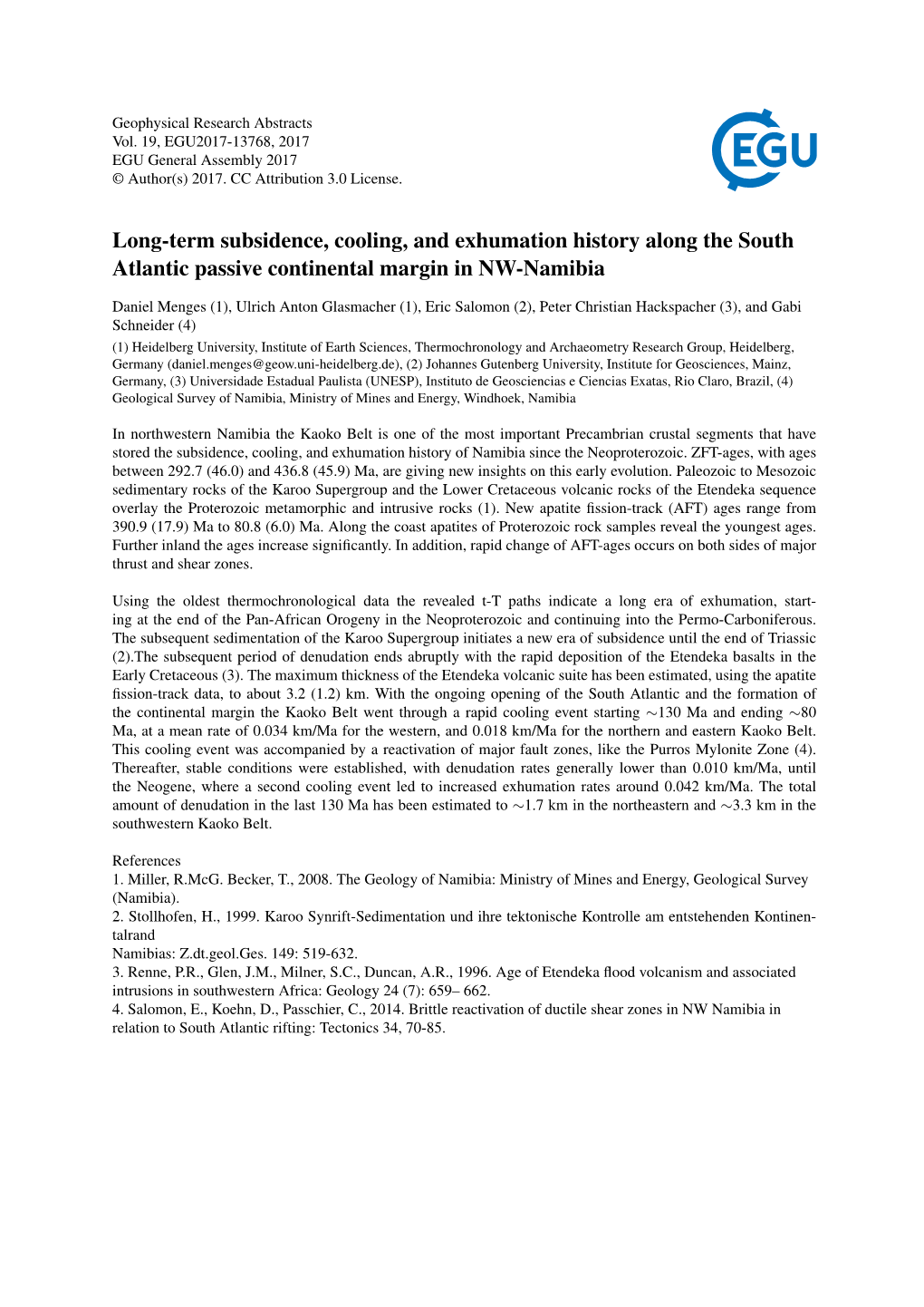 Long-Term Subsidence, Cooling, and Exhumation History Along the South Atlantic Passive Continental Margin in NW-Namibia