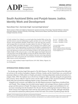 South Auckland Sikhs and Punjab Issues: Justice, Identity Work and Development