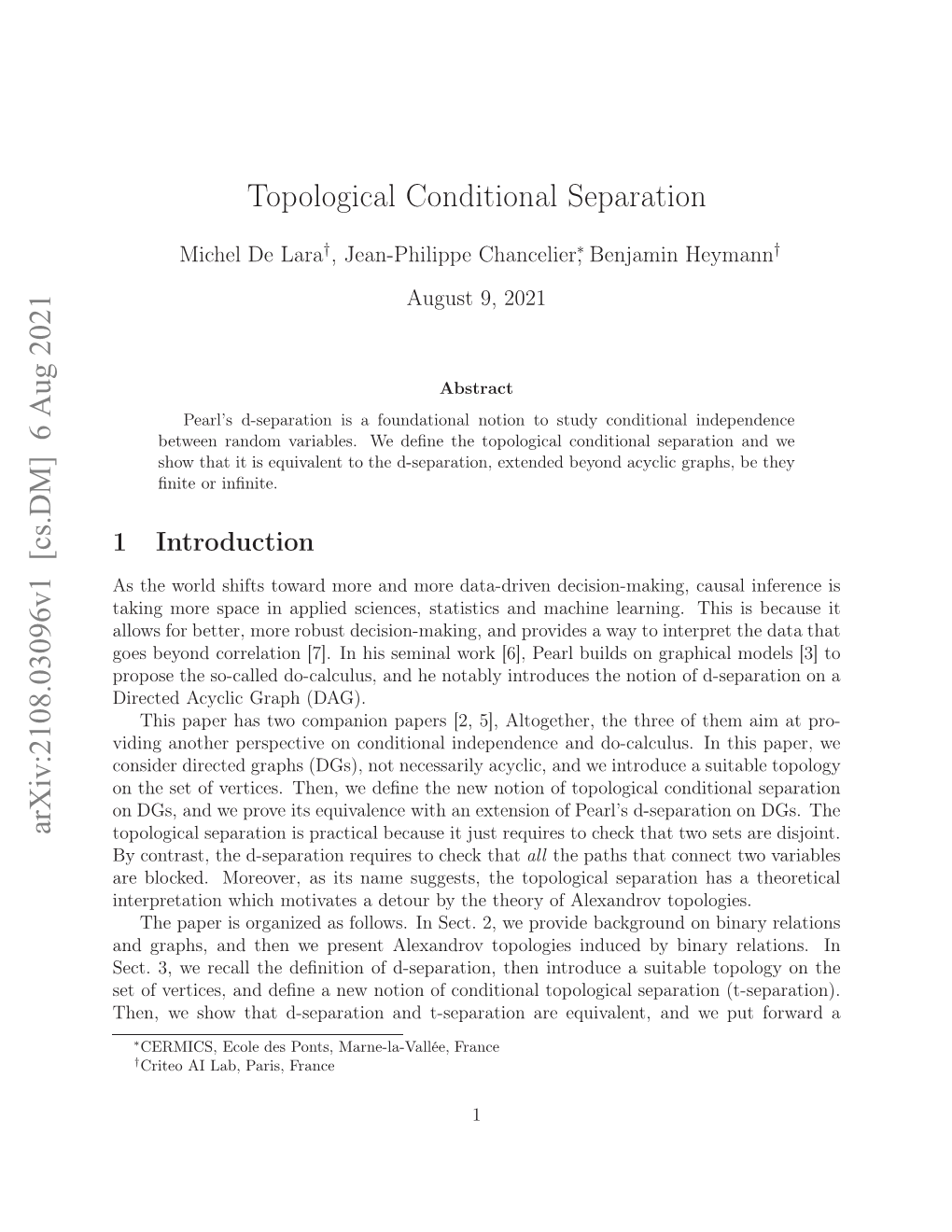 Topological Conditional Separation on Dgs