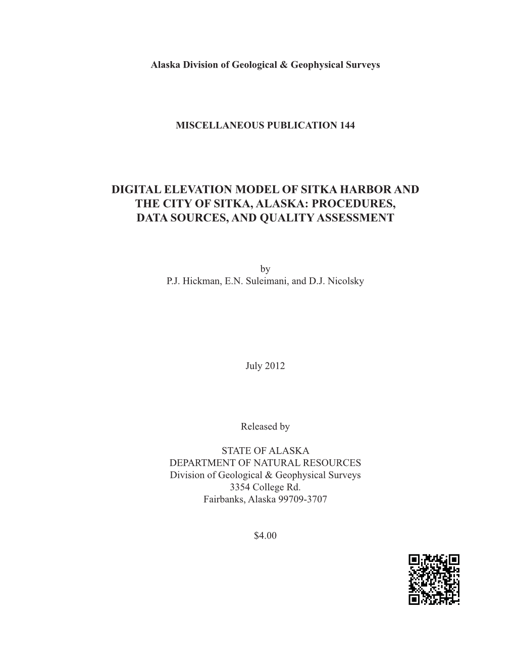 Digital Elevation Model of Sitka Harbor and the City of Sitka, Alaska: Procedures, Data Sources, and Quality Assessment