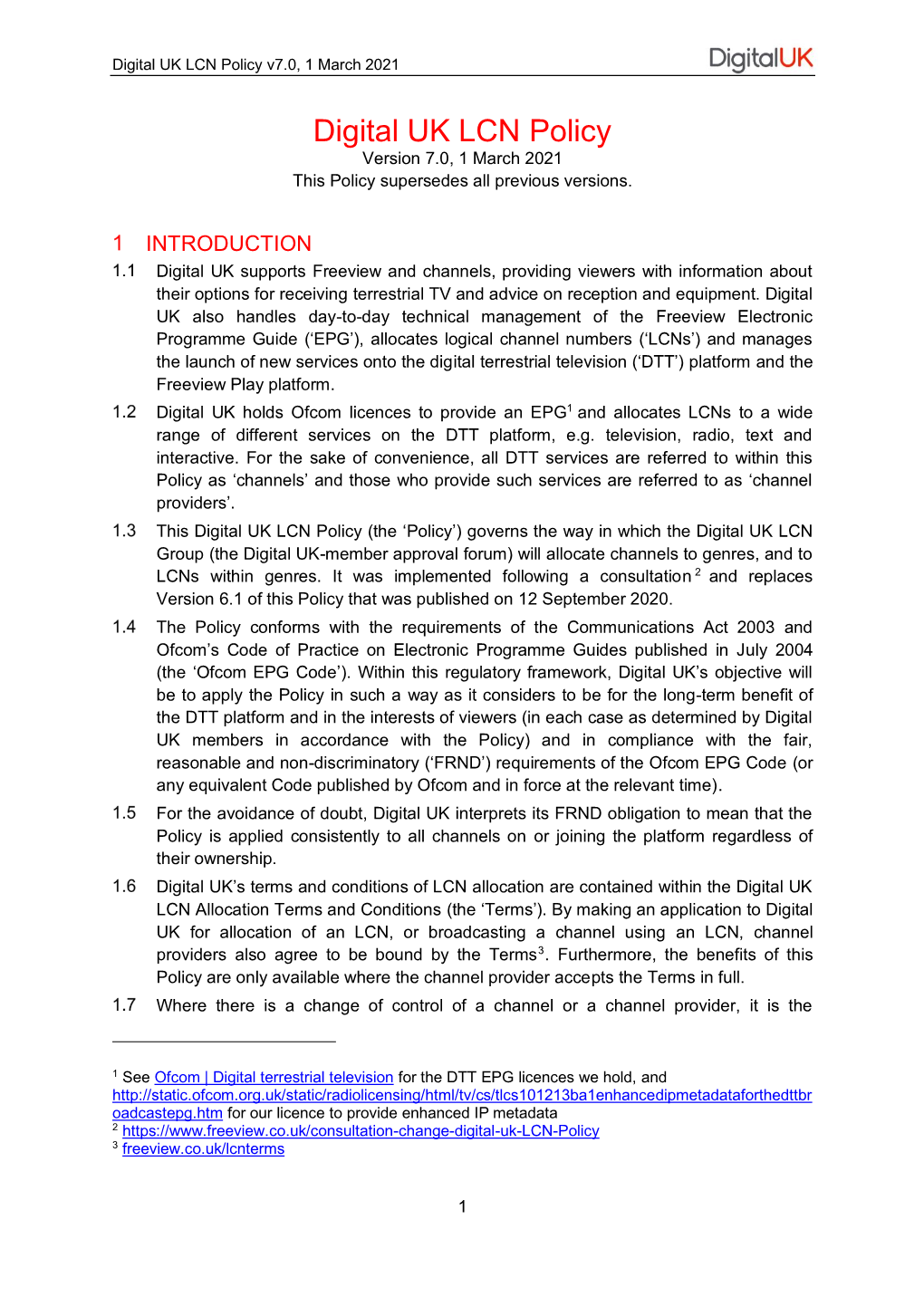 Digital UK LCN Policy V7.0, 1 March 2021