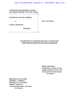 Read Shahzad Sentencing Memorandum