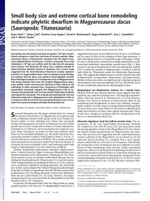 Small Body Size and Extreme Cortical Bone Remodeling Indicate Phyletic Dwarﬁsm in Magyarosaurus Dacus (Sauropoda: Titanosauria)