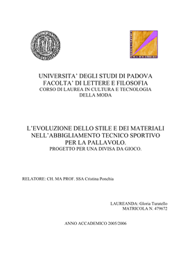 Universita' Degli Studi Di Padova Facolta' Di Lettere E