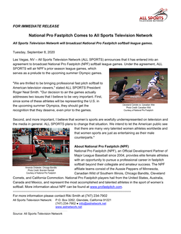 National Pro Fastpitch Comes to All Sports Television Network