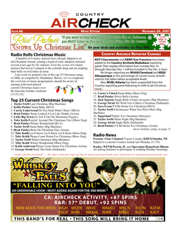 November 26, 2007 Country Aircheck Music Edition Page 3 to Service Persons Overseas by Taping 15 Second Segments at a Da T E Ch E C K Local Mall