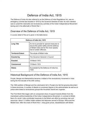 Defence of India Act, 1915