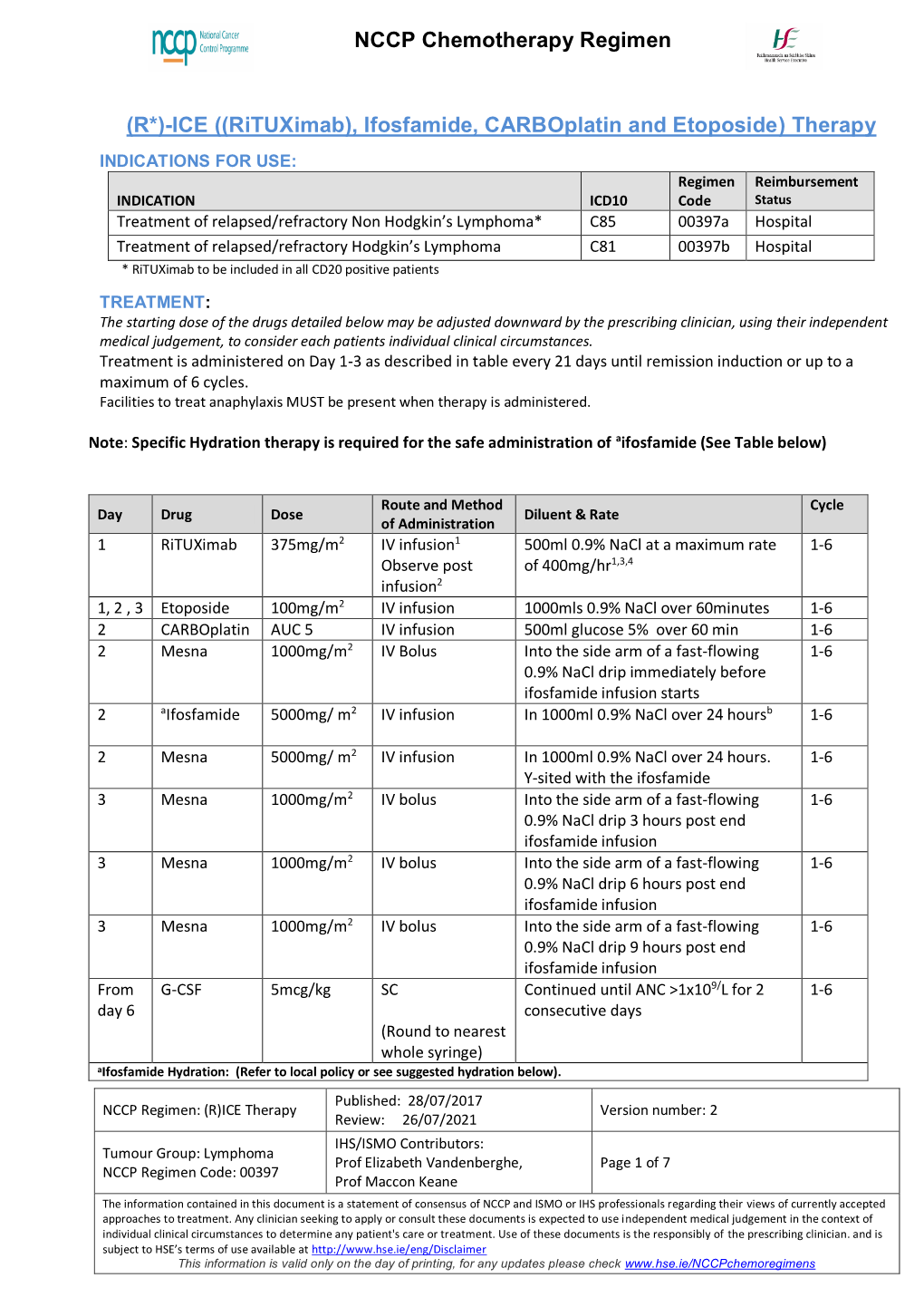 (R*)-ICE ((Rituximab), Ifosfamide, Carboplatin and Etoposide) Therapy