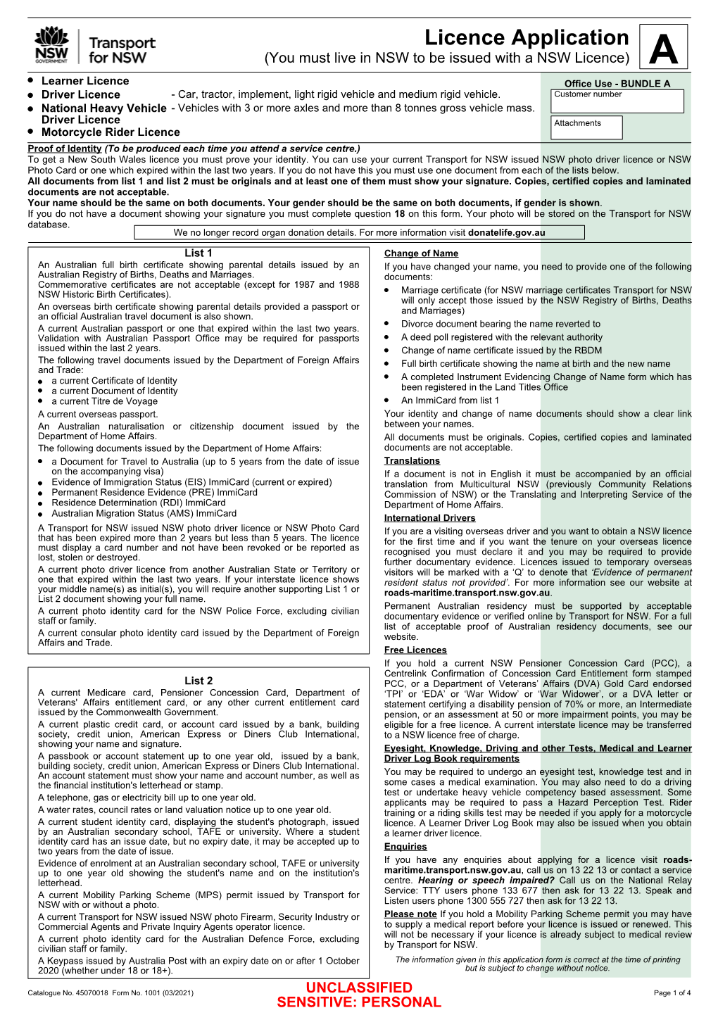 Licence Application Form