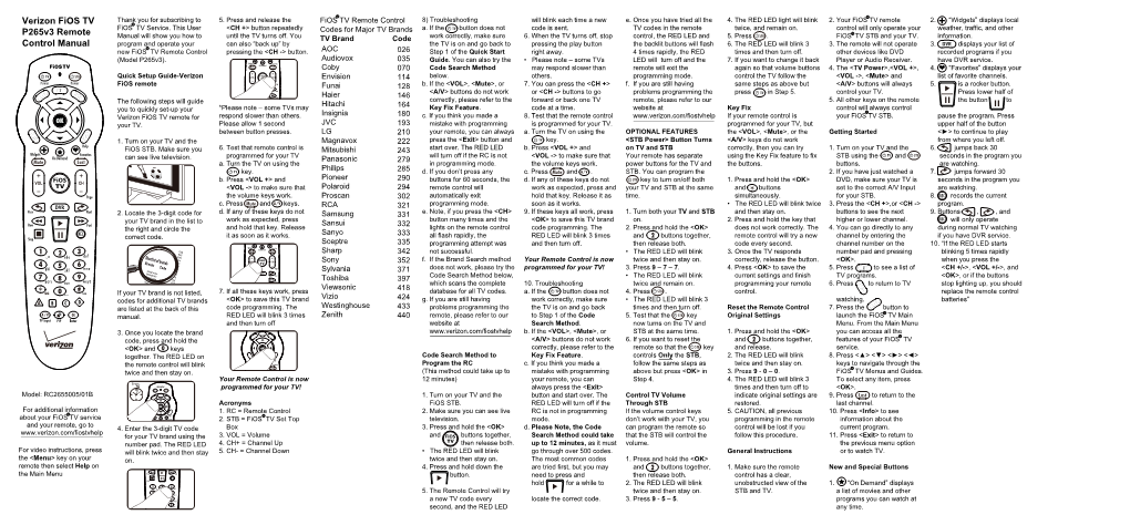 Verizon Fios TV P265v3 Remote Control Manual - DocsLib