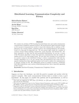 Distributed Learning, Communication Complexity and Privacy