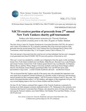 NJCTS Receives Portion of Proceeds from 2 Annual New York Yankees Charity Golf Tournament