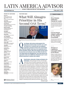 LATIN AMERICA ADVISOR a DAILY PUBLICATION of the DIALOGUE Friday, April 3, 2020