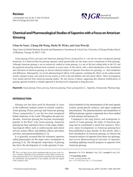 Chemical and Pharmacological Studies of Saponins with a Focus on American Ginseng