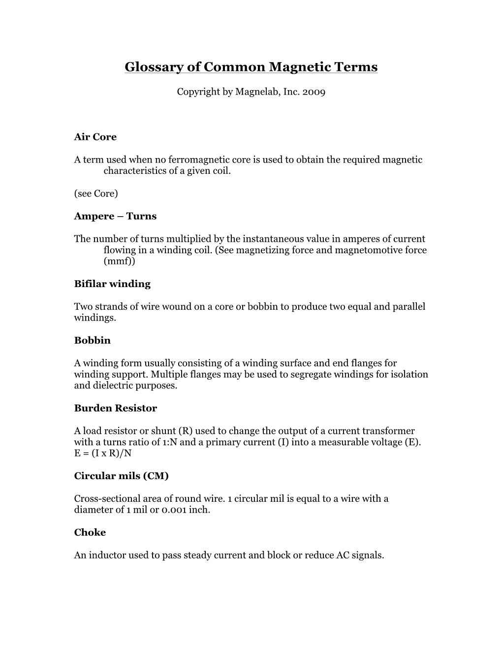 Glossary of Common Magnetic Terms