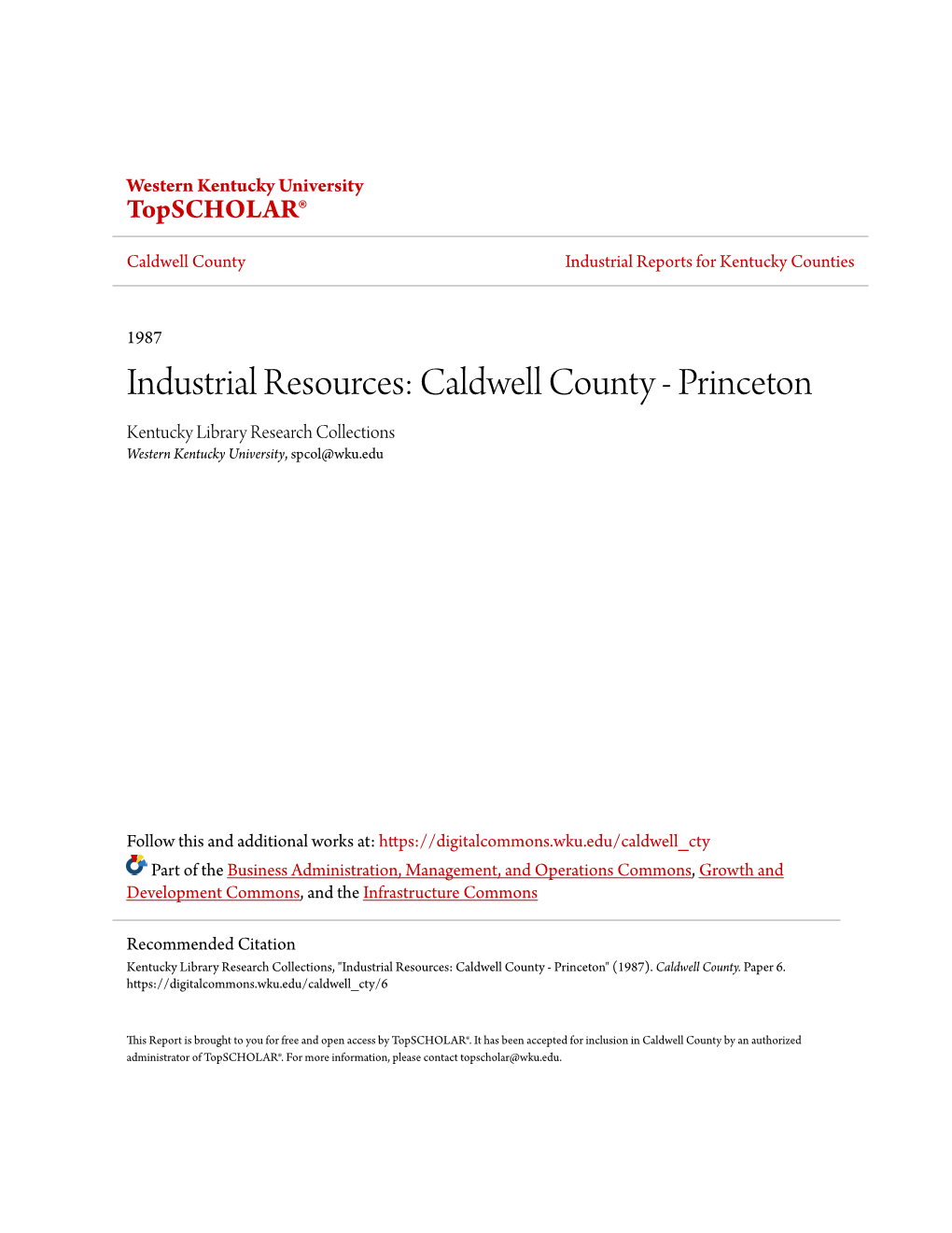 Caldwell County Industrial Reports for Kentucky Counties