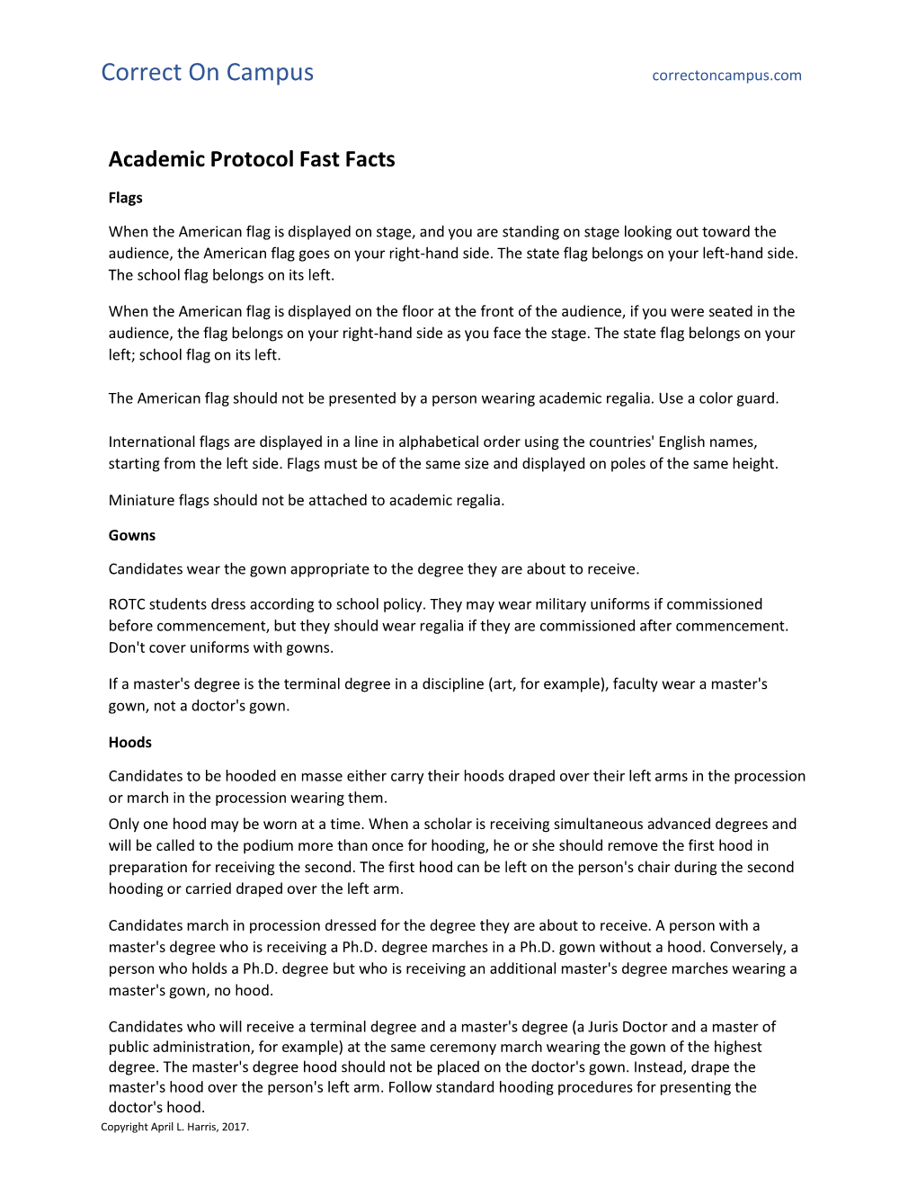 Academic Protocol Fast Facts