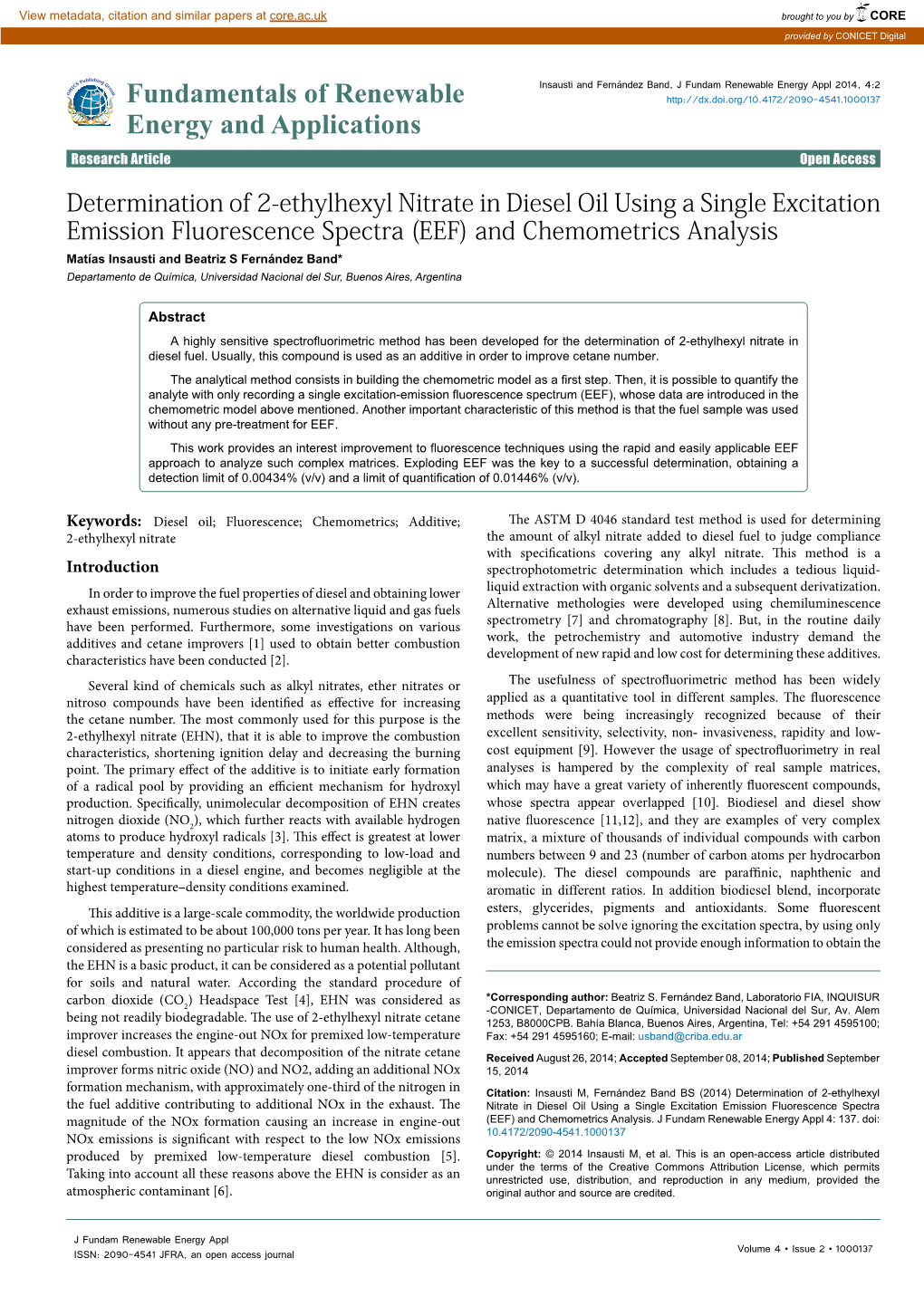 Determination of 2-Ethylhexyl Nitrate in Diesel Oil Using a Single