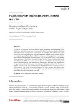 Plant Lectins with Insecticidal and Insectistatic Activities