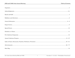 SEM and CORD Joint Annual Meeting Table of Contents Organizers