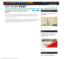 Littlefield Lectures with Jack E. Davis - Not Even Past