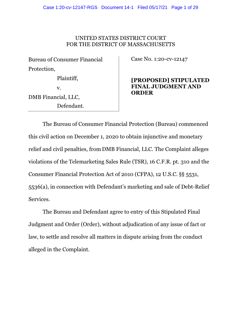 Case 1:20-Cv-12147-RGS Document 14-1 Filed 05/17/21 Page 1 of 29