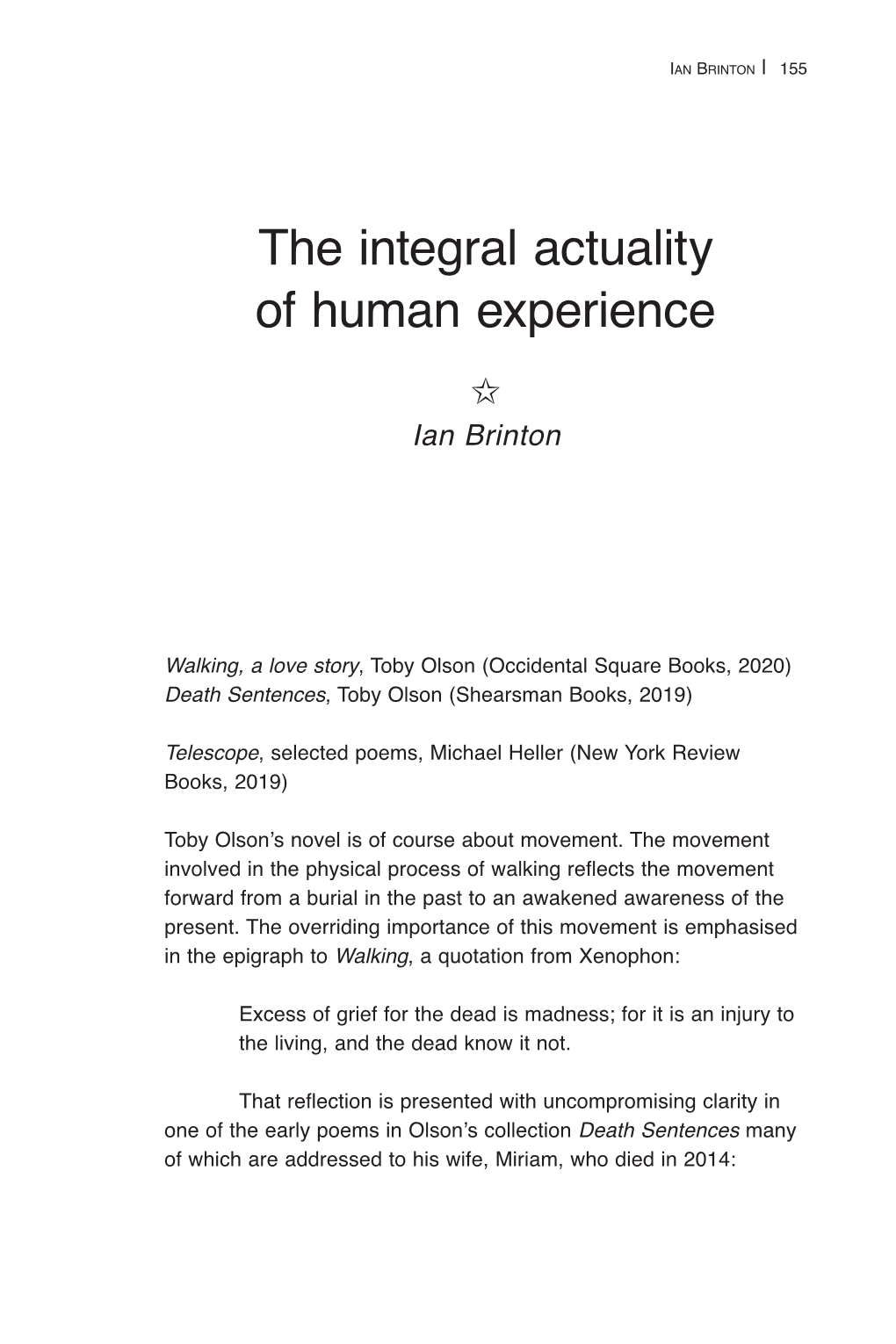 The Integral Actuality of Human Experience I Ian Brinton