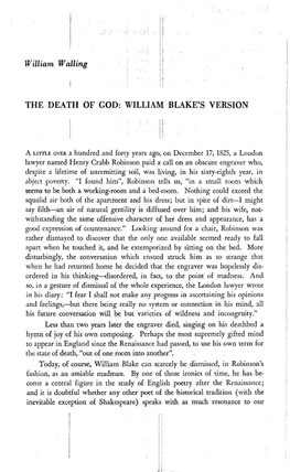 The Death of God: William Blake's Version