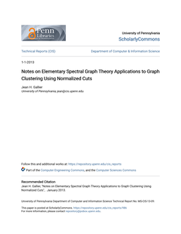 Notes on Elementary Spectral Graph Theory Applications to Graph Clustering Using Normalized Cuts