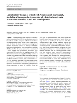 Larval Salinity Tolerance of the South American Salt-Marsh Crab, Neohelice