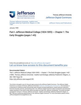Jefferson Medical College (1824-1895) --- Chapter 1: the Early Struggles (Pages 1-45)