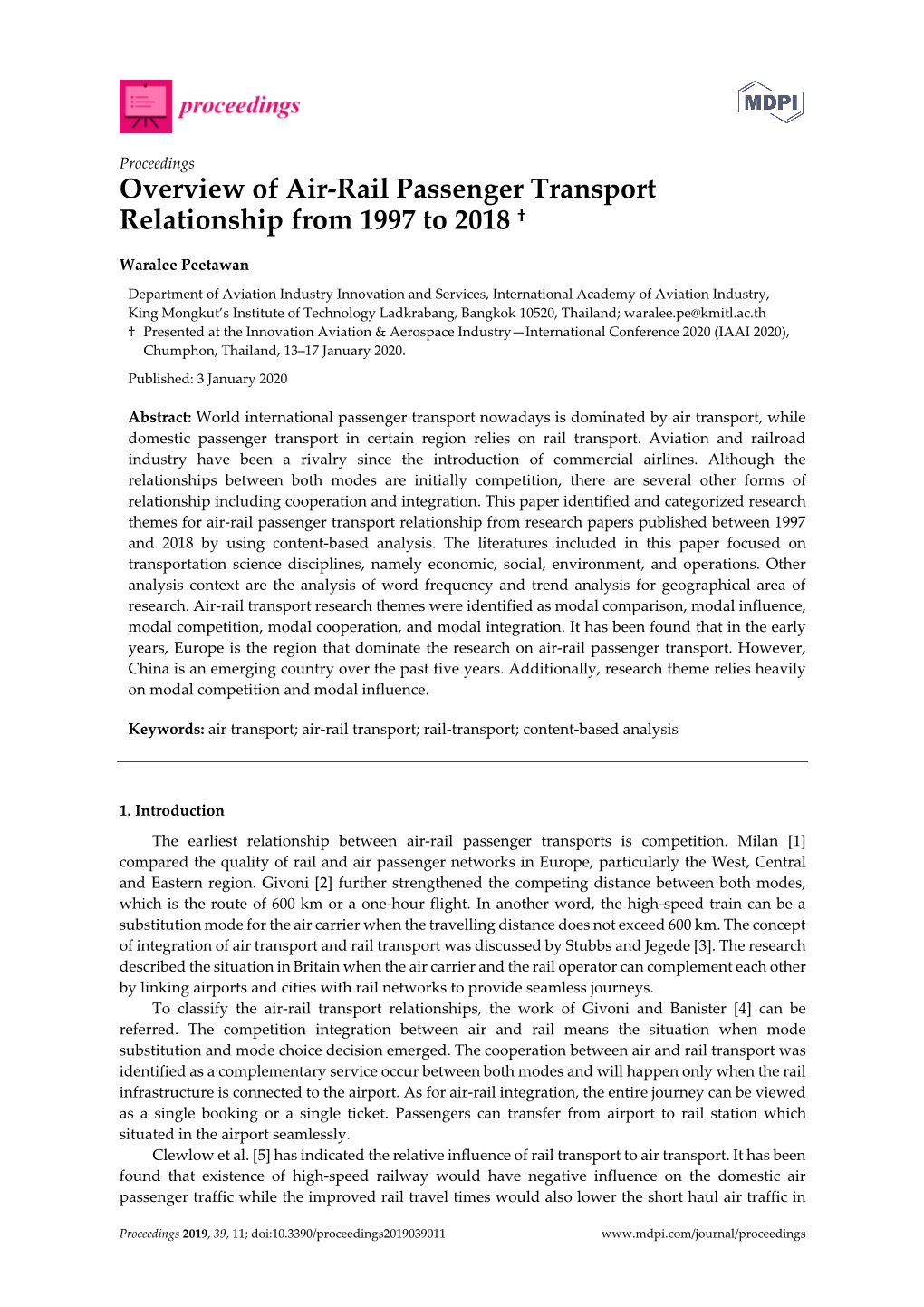 Overview of Air-Rail Passenger Transport Relationship from 1997 to 2018 †