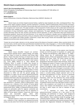 Glacial Cirques As Palaeoenvironmental Indicators: Their Potential and Limitations