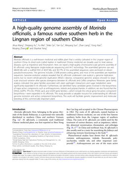A High-Quality Genome Assembly of Morinda Officinalis, a Famous Native Southern Herb in the Lingnan Region of Southern China