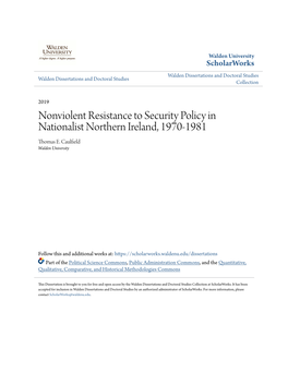 Nonviolent Resistance to Security Policy in Nationalist Northern Ireland, 1970-1981 Thomas E