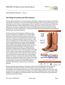 PRESS KIT: the Kings of Country and Their Queens