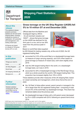 Shipping Fleet Statistics 2020 - Page 2 Section 1: the UK Ship Register