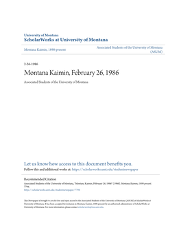 Montana Kaimin, February 26, 1986 Associated Students of the University of Montana