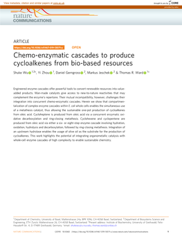 Chemo-Enzymatic Cascades to Produce Cycloalkenes from Bio-Based Resources