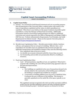 Capital Asset Accounting Policies POLICY STATEMENT