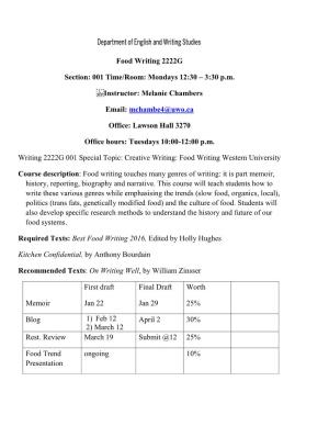 Food Writing 2222G Section