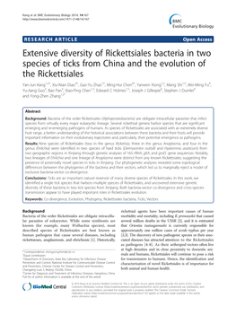Extensive Diversity of Rickettsiales Bacteria in Two Species of Ticks from China and the Evolution of the Rickettsiales