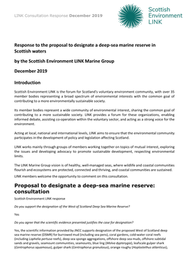 Response to the Proposal to Designate a Deep-Sea Marine Reserve in Scottish Waters by the Scottish Environment LINK Marine Group December 2019
