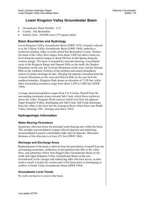 Lower Kingston Valley Groundwater Basin Bulletin 118