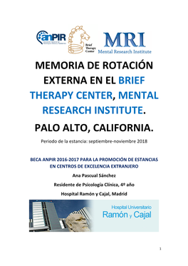 Brief Therapy Center, MRI-Mental Research Institute De Palo Alto