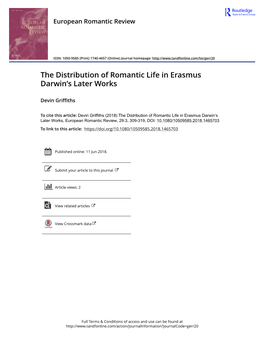 The Distribution of Romantic Life in Erasmus Darwin's Later Works