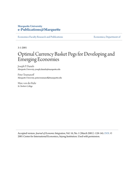 Optimal Currency Basket Pegs for Developing and Emerging Economies Joseph P