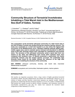 Community Structure of Terrestrial Invertebrates Inhabiting a Tidal Marsh Islet in the Mediterranean Sea (Gulf of Gabes, Tunisia)