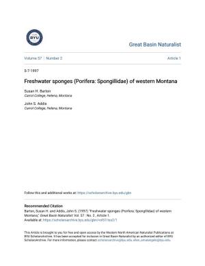 Freshwater Sponges (Porifera: Spongillidae) of Western Montana